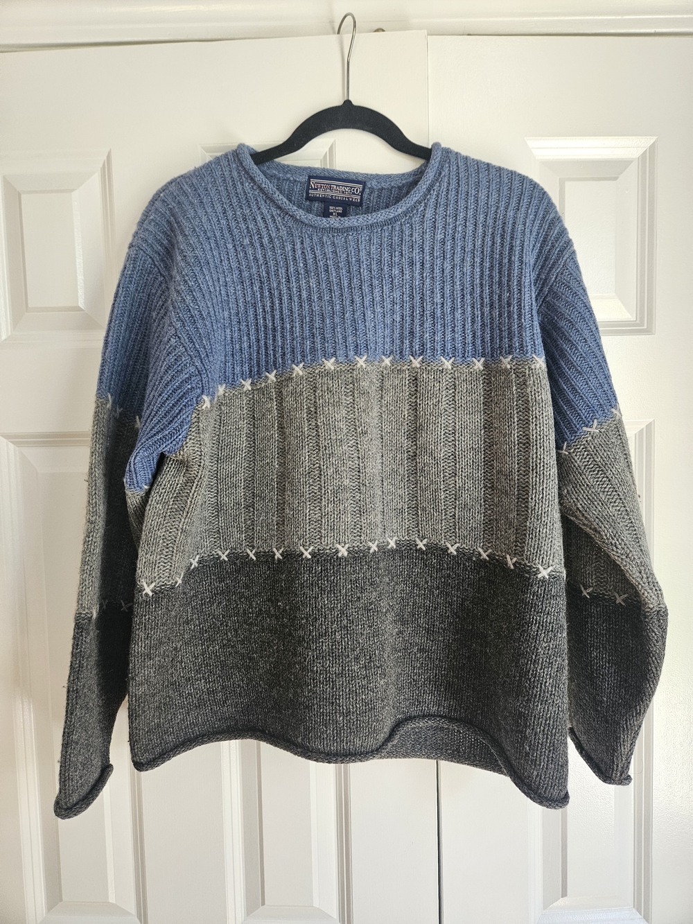 Newton Trading Co. Blue Ribbed Rollneck Wool Crewneck Sweater